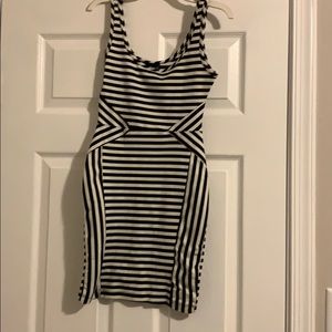 Unique striped designed mini skin tight dress